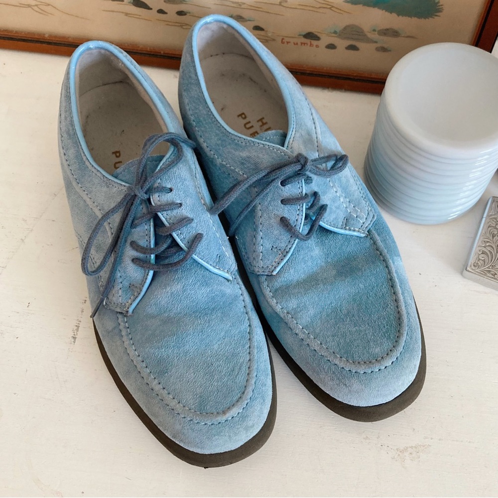 Vintage Hush Puppies Lace Up Blue Suede Shoes